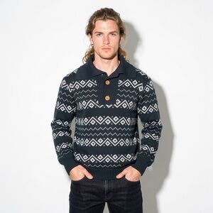 RICHMAN BROTHERS FAIR ISLE SHAWL COLLAR SWEATER  VINTAGE 60s 70s MEN'S MEDIUM